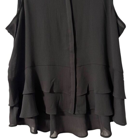 Simply Vera Vera Wang XXL black sleeveless collar hidden button front peplum tie - Picture 3 of 10